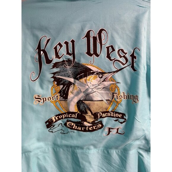 Men's Outdoor Fishing Shirt XL West FL Embroidered By Hilton Turquoise With Me - Picture 8 of 8